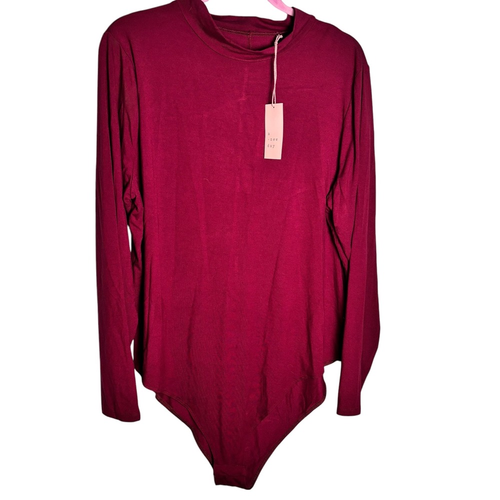 A New Day Women's Burgundy Mock‎ Neck Long Sleeve Bodysuit Size 2X